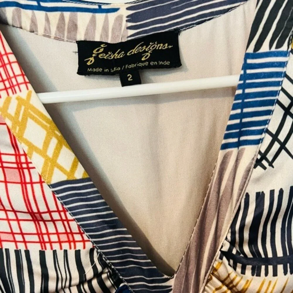 Anthropologie Geisha Designs Multicolor Pleated Jacinta Cocktail Dress Size 2 - Picture 9 of 11